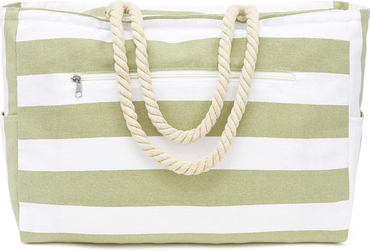 Beach Bags Waterproof Sandproof for Women, Large Canvas Pool Bag with Leakproof Wet Pocket & Zipper Cruise Essentials