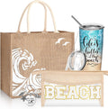 6 Pcs Beach Gifts for Women Set Beach Theme Gift Set Burlap Tote Bags Cosmetic Bag 20 Oz Tumbler Keychain for Birthday Holiday Travel Wedding Bridal Shower Bride Bridesmaid Honeymoon(Classic)